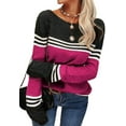thumbnail image 2 of Women Autumn Winter Colorblock Pullover Sweaters Round Neck Striped Slim Fitting Knitwear Tops, 2 of 9