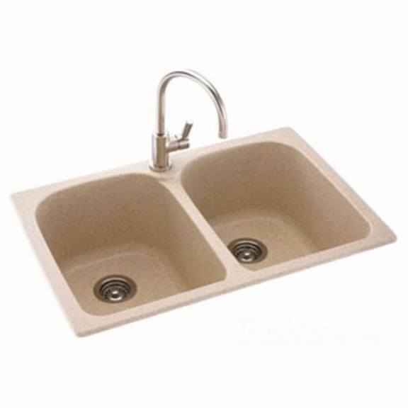 Swanstone KSLB-3322 Double Bowl 33"x 22" Kitchen Sink in Bisque