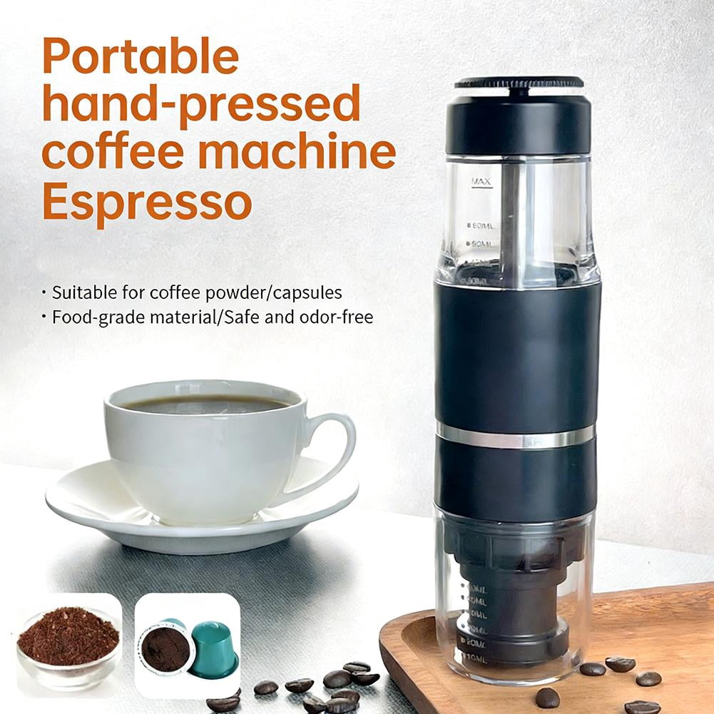Portable Espresso Maker for Travel & Camping 18 Bar Manual Coffee Machine Ground Coffee & Pods Small Hand Press Espresso C-offee Maker for Office, Hiking, RV - Black