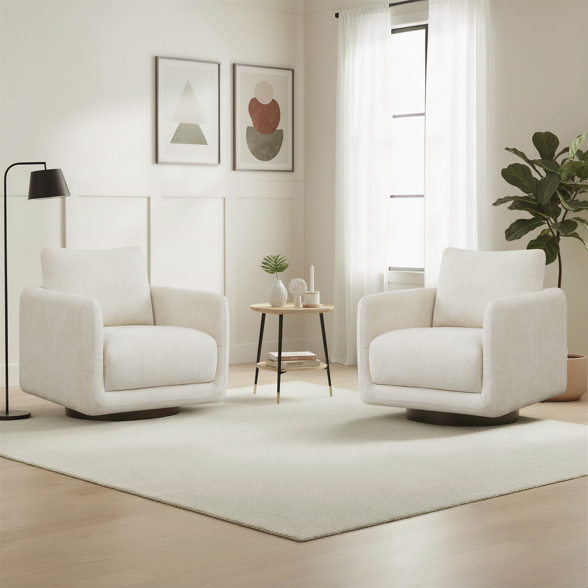 Spruce & Spring Upholstered Swivel Accent Chair with Back Cushion Single, Linen