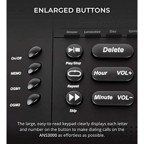 ANS3000 Amplified Answering Machine for Analog Telephones Landline with Up to 30dB Amplification