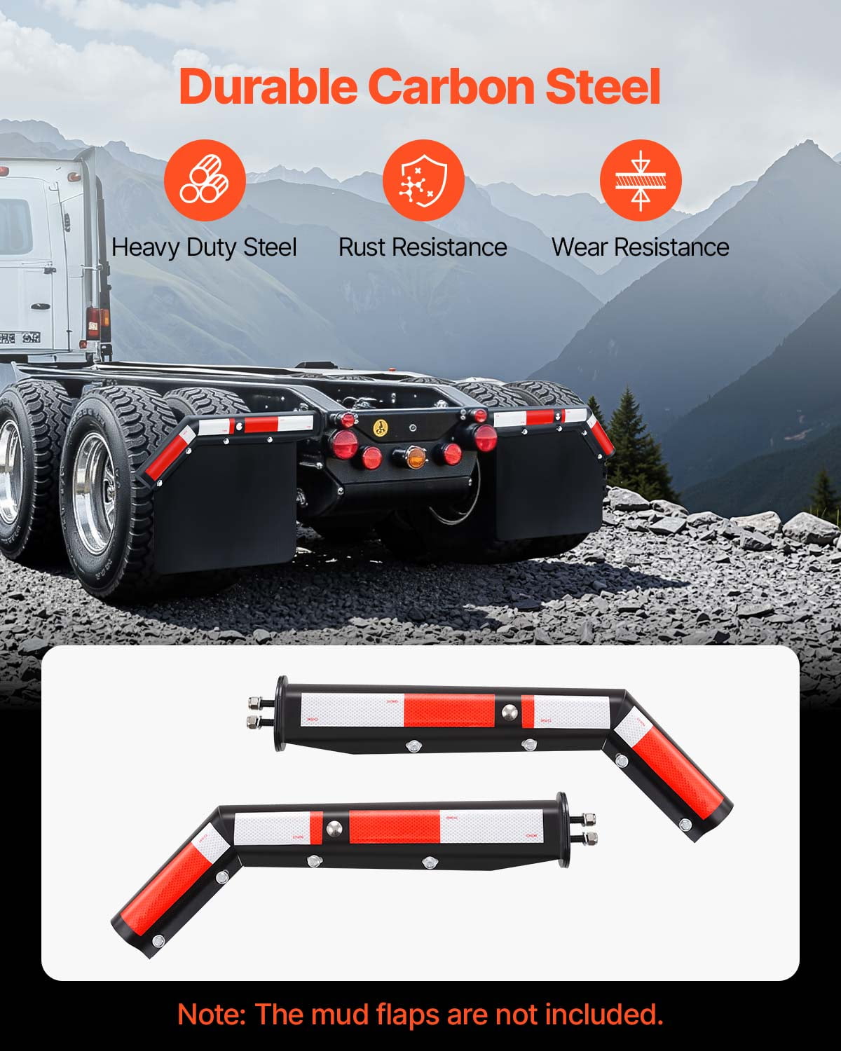 KFFKFF Angled Spring-Loaded Mud Flap Hangers, 1-1/8" Bolt Spacing for Semi Trucks, Heavy-Duty Mud Flap Hanger Set with Reflective Strips, Black