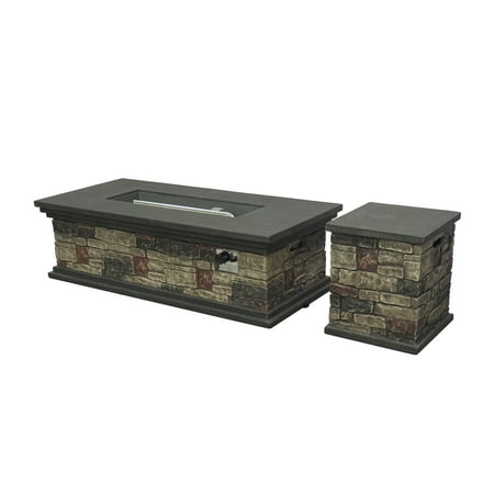 Dry Mix Concrete Patio Keegan Outdoor 56 Inch Light Weight Concrete Rectangular Fire Pit and Tank Holder, Mixed Brown ()