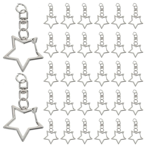 LOLIPPYY 60pcs Star Shaped Keychain Clip Zinc Alloy Silver Packing Supplies for Keychain