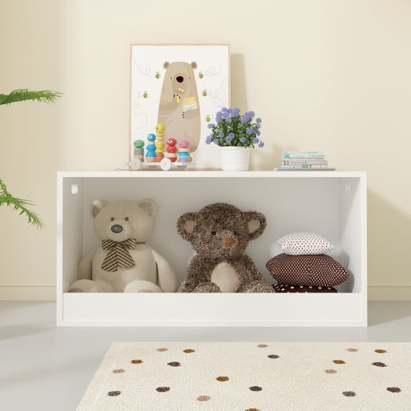 Noble House Open Wooden Toy Storage Box for Kids, Large Organizer Bin for Plush Toys, Books, Nursery or Playroom, White