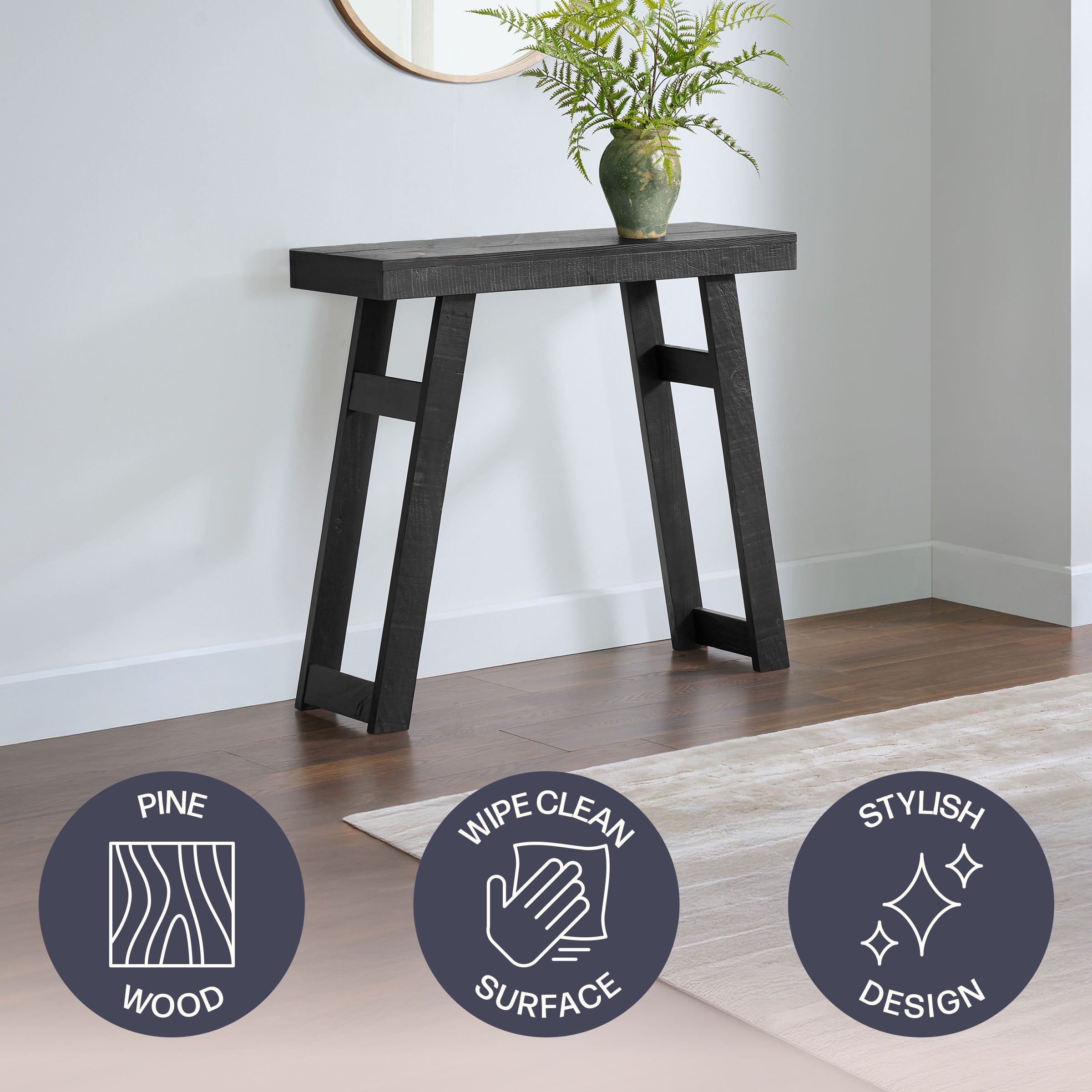 Alaterre Furniture Lawas Solid Wood Console Table - 36 Inch Small Entryway Table (Black)