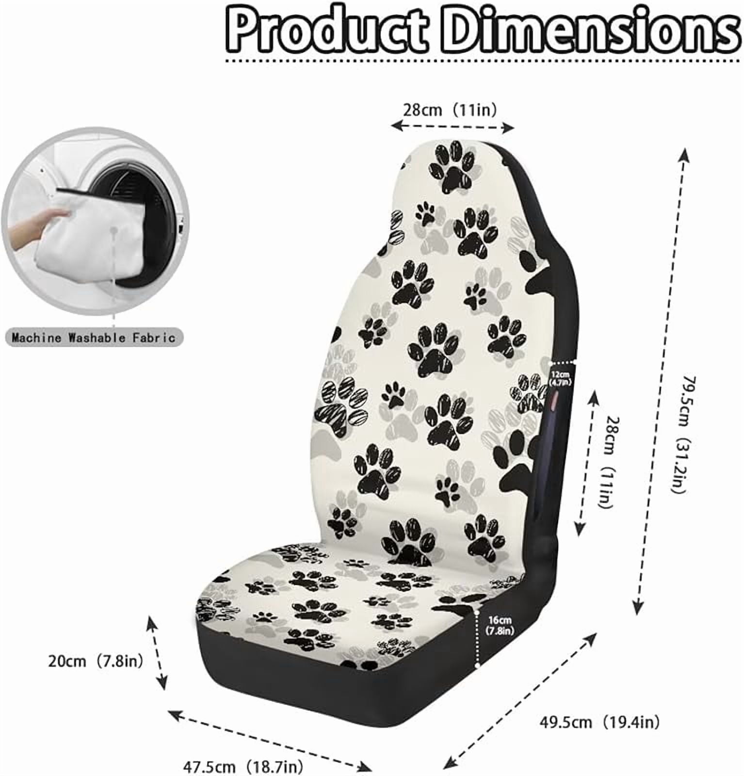 Waterproof Car Front Seat Cover Set Black Dog Paw Print Bucket Seat Covers Anti-Slip Premium Polyester Seat Covers for Cars,Trucks,SUVs,2PCS,Airbag Compatible
