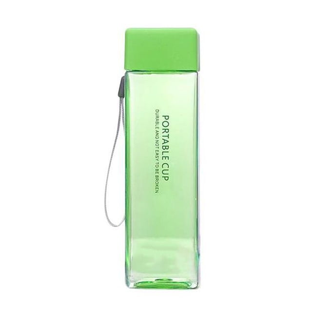 Kearding Botella de agua Contenedor de líquido simple Botellas de té y café Cuadrado 450 ml Taza al aire libre Contenedores para beber Teteras Verde transparente