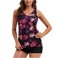thumbnail image 2 of Ladies Fashion Multicolor Flowers Back Cutout Boxer Pants Sling Womens Split Swimsuit, 2 of 9