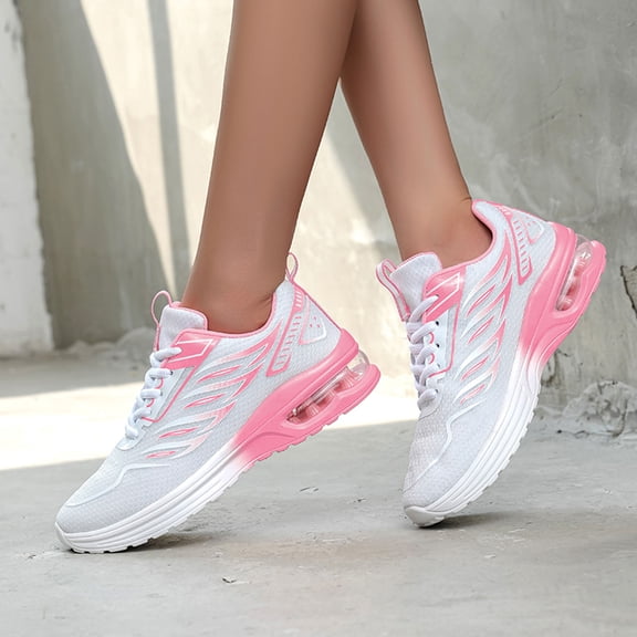 KANG Fashion Women's Two-Tone Lace-Up Sneakers, Orthopaedic Air Cushion Running Shoes, Breathable Mesh Lightweight Non- Walking Jogging Gym Trainers Pink 36