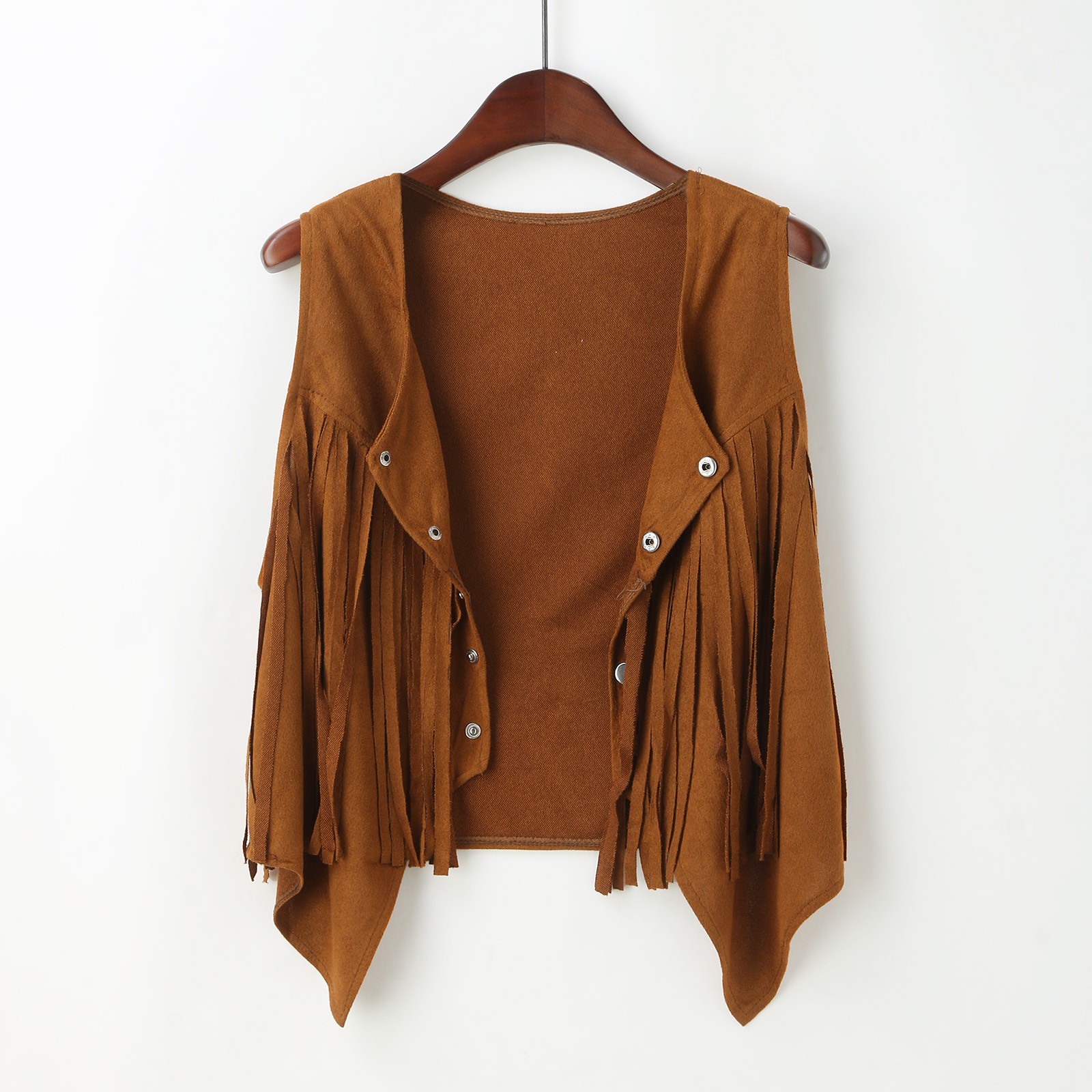 Gilet Femme Festival Sans Manches Style Boho - Franges Années 70, Faux Daim Camel, Coupe Ample Ouverte - Veste Western Hippie Chic