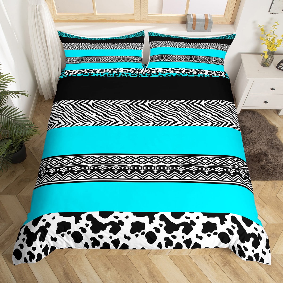 Cheetah Print Bedding Set Geometry Aztec Comforter Cover for Women Men