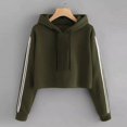 thumbnail image 6 of Women's Cropped Hoodie Sweatshirts Long Sleeve Solid Color Drawstring Sweater with Side Stripes Soft Comfortable Casual Top, 6 of 6
