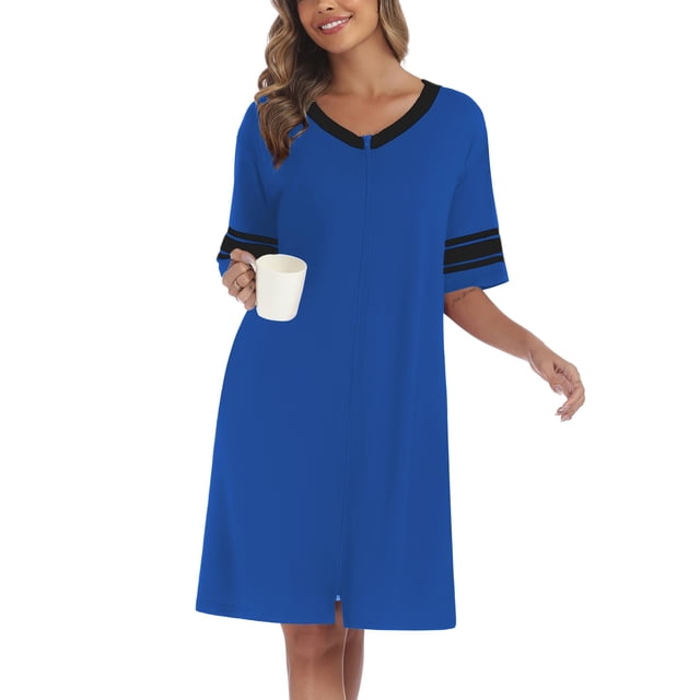 Tejido ligero de verano Robe Ekouaer con cremallera en la parte delantera con bloques de color