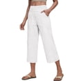 thumbnail image 6 of Women Wide Leg Pants High Waist Solid Three‑Quarter Cotton Linen Womens Sweatpants White, 6 of 8
