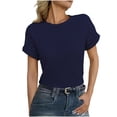 thumbnail image 1 of Camiseta de Cuello Redondo de Color Sólido Casual de la Mujer, Encaje Patchwork Manga Corta Superior para el Uso Diario, 1 of 9