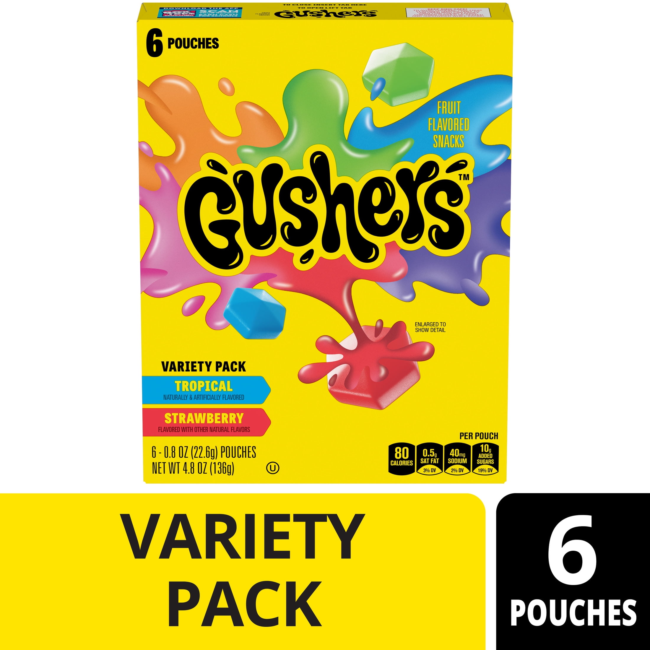 (3 pack) Gushers Fruit Flavored Snacks Variety Pack, Tropical and Strawberry Flavors, 6 Count, 4.8 oz