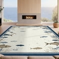 thumbnail image 2 of Design&I 8'x10' Washable Area Rug Fish Cabin Vintage Lake Map Nautical Wildlife Motif Border Fishing for Dining Room, Large Office, Lounge, Snag-Free, 2 of 7