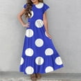 thumbnail image 3 of AJTQTH High Waist Sundress for Girls Stylish Polka Dots Tunic Pockets Princess Dress Round Neck Flutter Sleeve Flowy Maxi Dress Blue 8 Years, 3 of 6