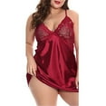 thumbnail image 2 of Lunacoco Plus Size Womens Sexy Lace Lingerie Nightdress Babydoll 2-Pic Set, 2 of 4