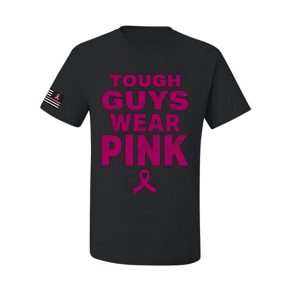 Wild Bobby Tough Guys Wear Pink Distressed US Flag Breast Cancer Awareness Men Tee, Black, Small