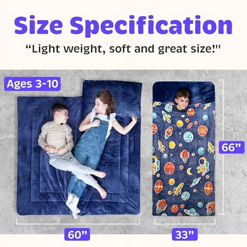 Kids Glow-in-the-Dark Space Sleeping Bag with Pillow, Extra Soft Sleep Bag for Boys & Toddlers, Planets & Stars Design, Pillow Pocket, Ages 3+ (66'' x 33")