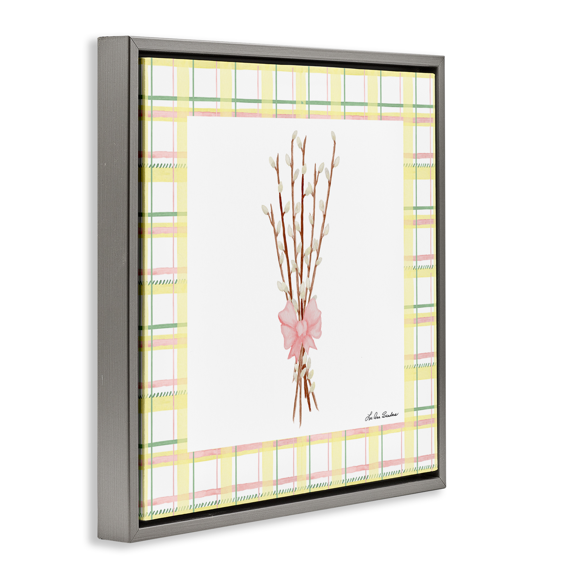 Pastel Spring Pussy Willow Gray Framed Floater Canvas Wall Art, design by Lee Ann Sanders