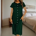 thumbnail image 2 of Ashirexll Womens Summer Dresses, Flowy Dresses for Women, Casual Solid Color Loose Round Neck Gathered Button Front Dress, 2 of 7
