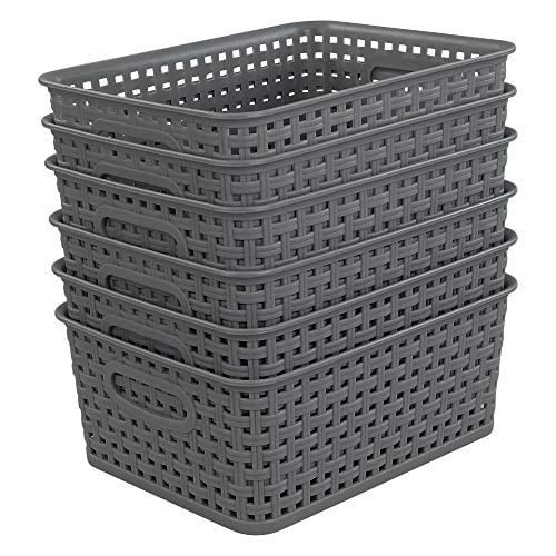 Pekky Grey Plastic Storage Baskets, Classroom Organization Baskets, 6