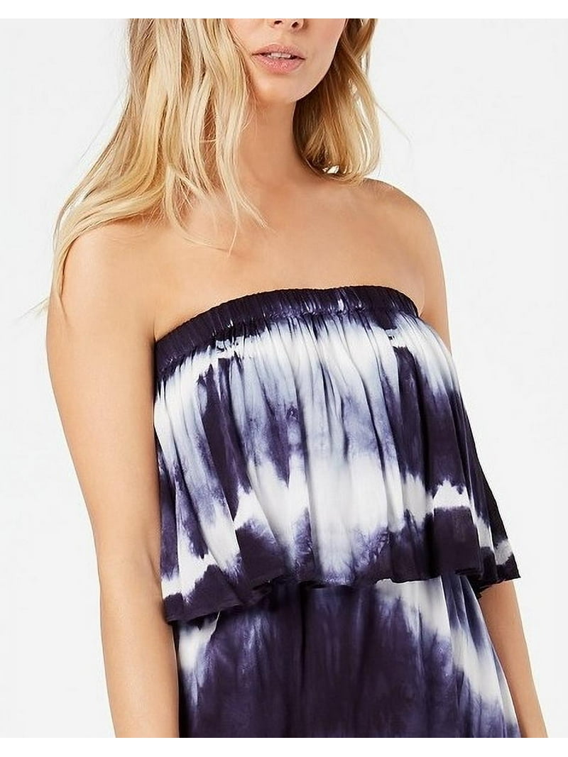 chinese dress ladies Tie Dye Strapless Fringed Maxi Dress Hot Pink / L