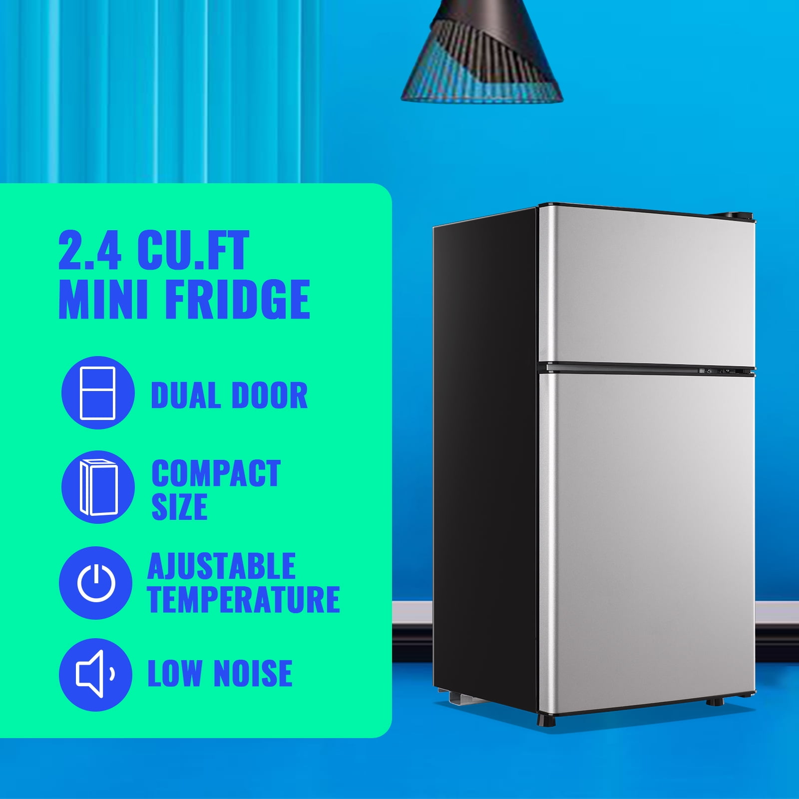 Tacool 2.4 Cu.ft Mini Fridge with Freezer, Apartment Size Refrigerator, Silver, New