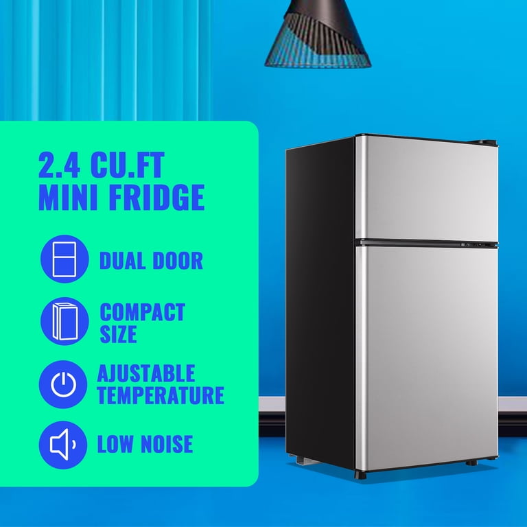 Tacool, Mini Fridge with Freezer, 2.4 Cu.Ft, Apartment Size Silver