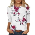 thumbnail image 1 of MITCOWBOY Hauts pour Femmes Printemps/été Col Rond Imprimé Floral Ample Décontracté Manches 3/4 T-Shirts pour Femmes Blouses pour Femmes Rose m Liquidation!, 1 of 5