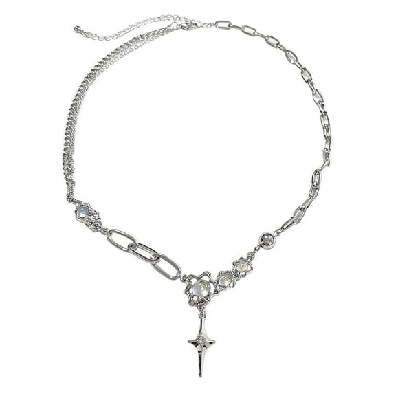XISAOK Y2K Crystal Cross Pendant Necklace Women Fashion Egirl Punk Clavicle Chain