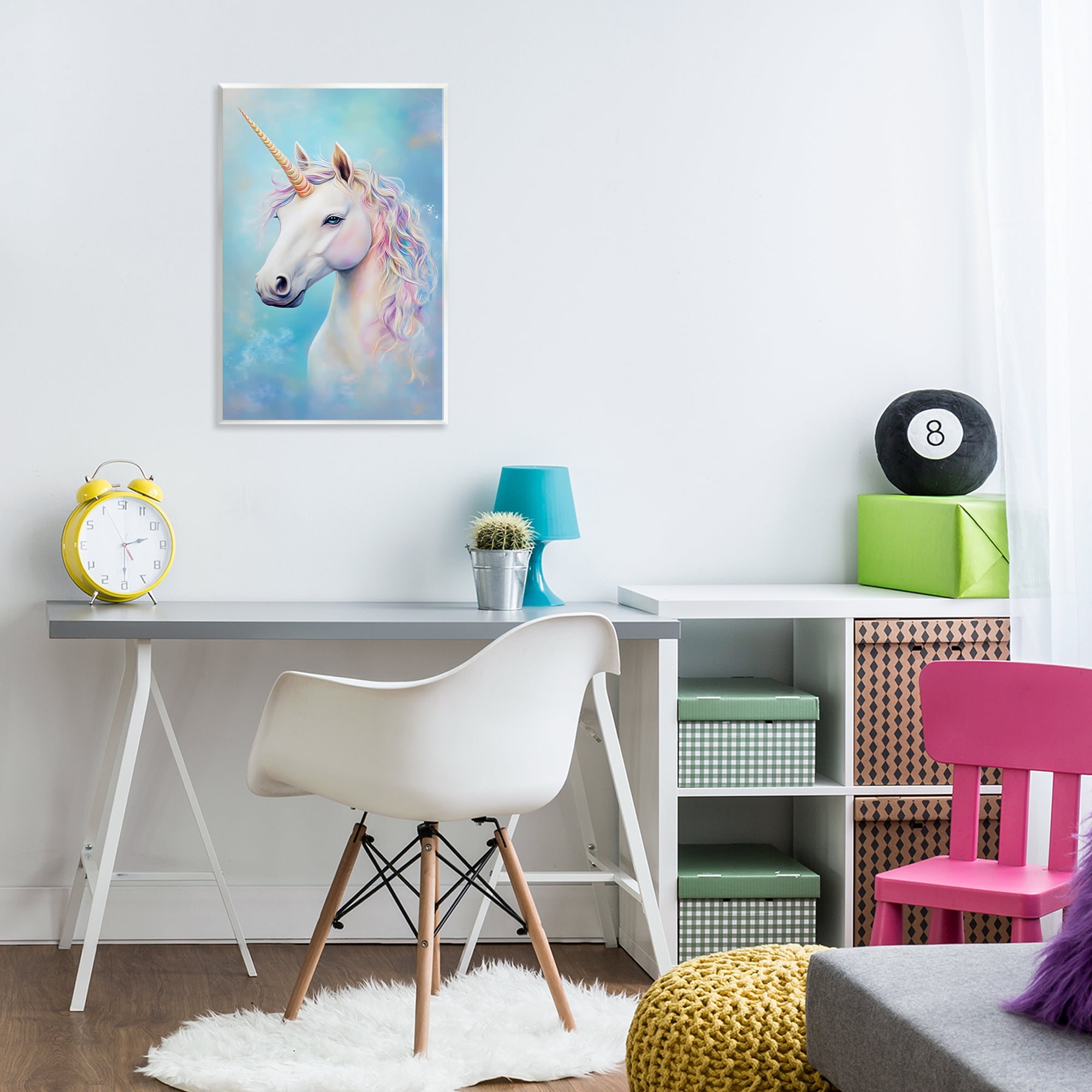 Stupell Industries White Unicorn on Blue Wall Plaque Art, design by Creative Studio