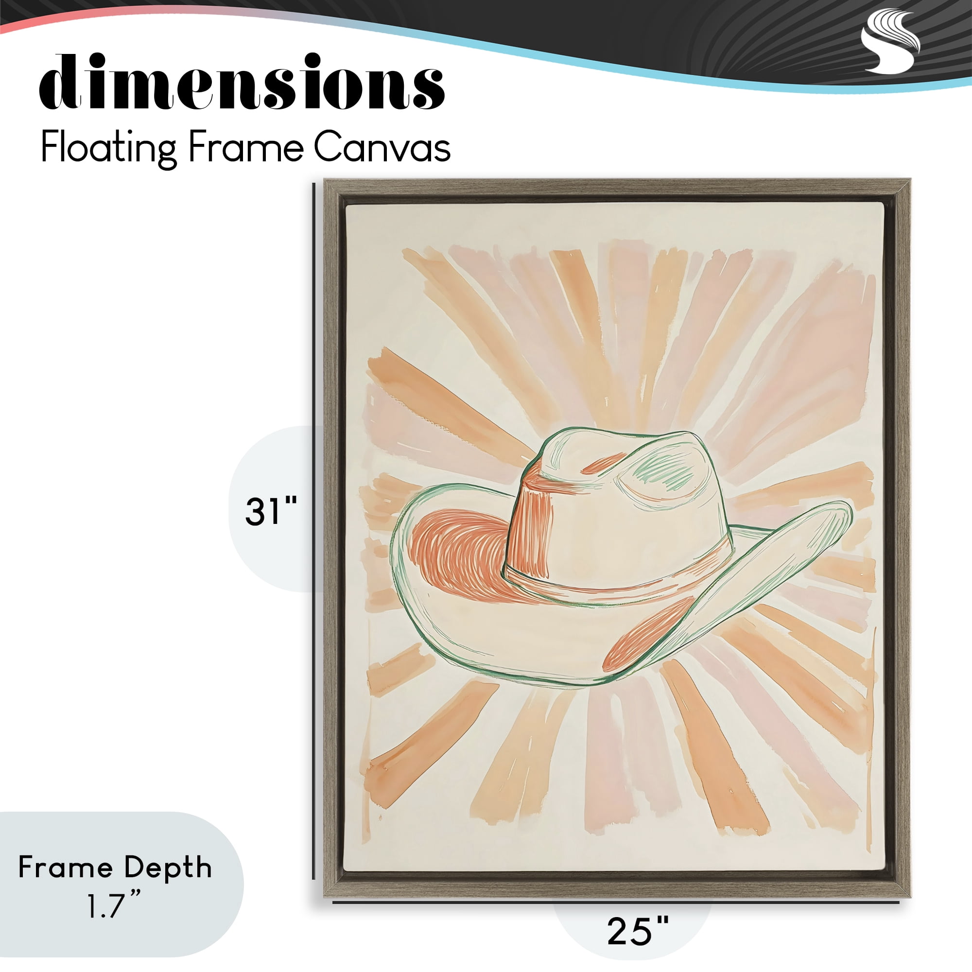 Stupell Industries Sunburst & Cowboy Hat Brown Framed Floater Canvas Wall Art, design by The Prints Vibe