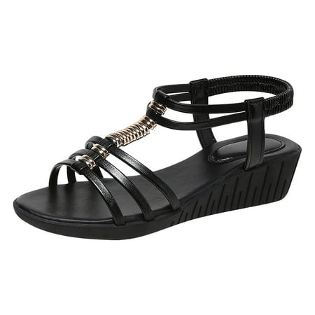 

Cathalem Slope Heeled Sandals Bottom Roman Shoes Fashion Women S Sandals Summer Women S Sandals Black 39