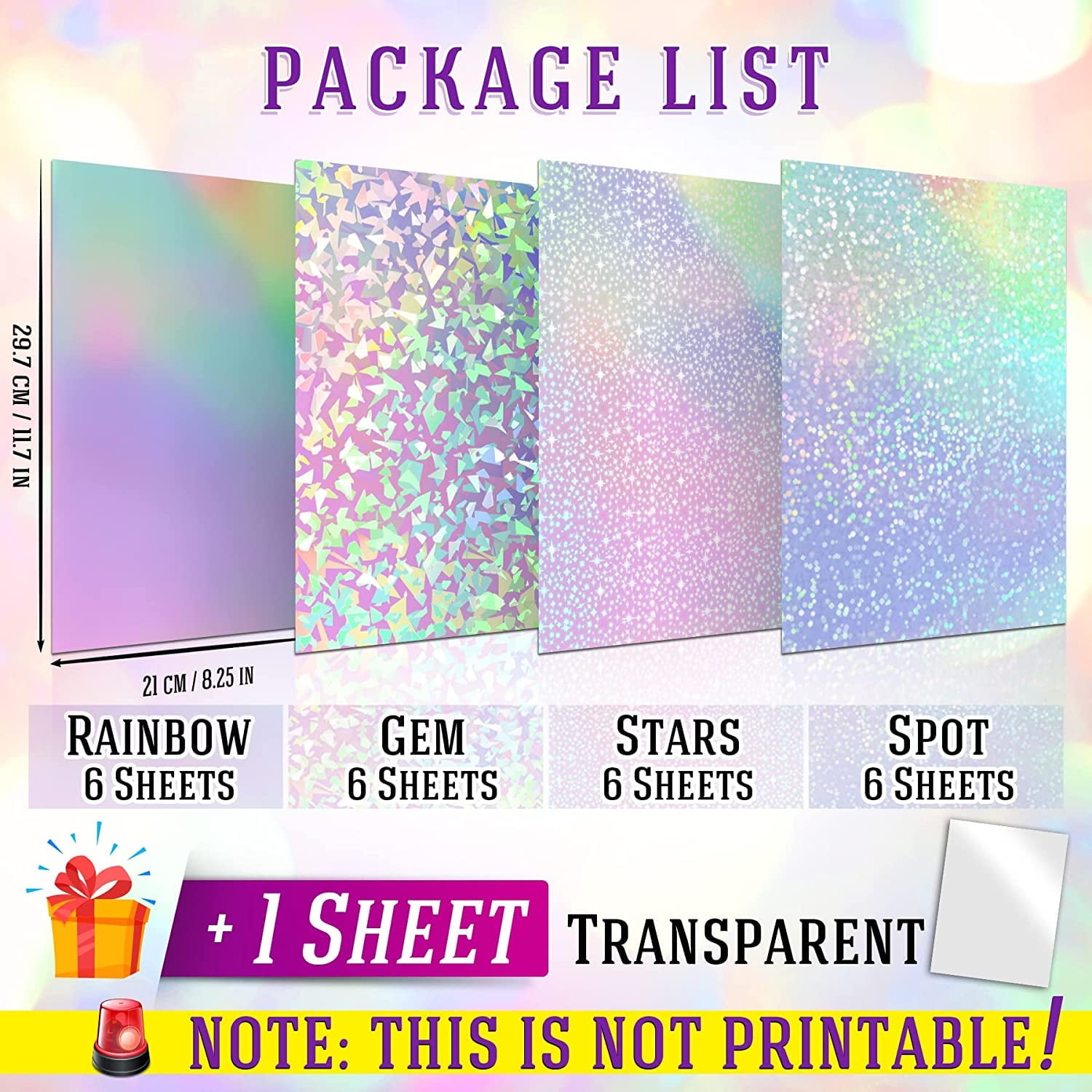 Koala Self Adhesive Laminating Sheets A4, 100 Sheets Transparent Holographic Clear Sticker Paper Overlay Film,Peel and Stick Laminate Sheets Protector