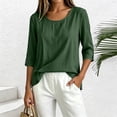 thumbnail image 6 of Vivianyo HD Women's Round Neck 3/4 Sleeve Blouse, Casual Woven Top for Women Everyday Wear, Women's Army Green, Sizes S-2XL, 6 of 8