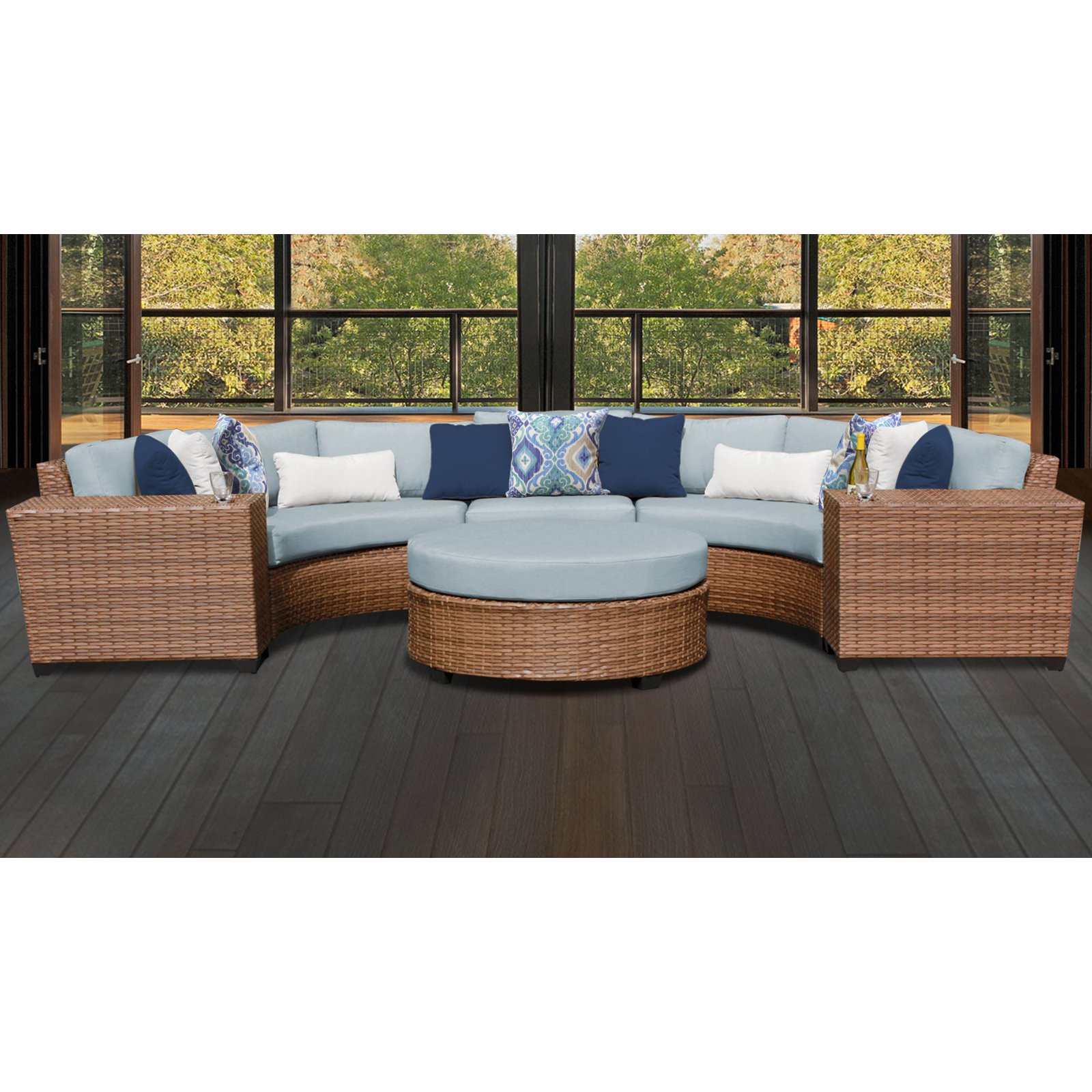 TK Classics Laguna Wicker 6 Piece Patio Conversation Set with Round Coffee Table and 2 Sets of Cushion Covers - image 3 of 3