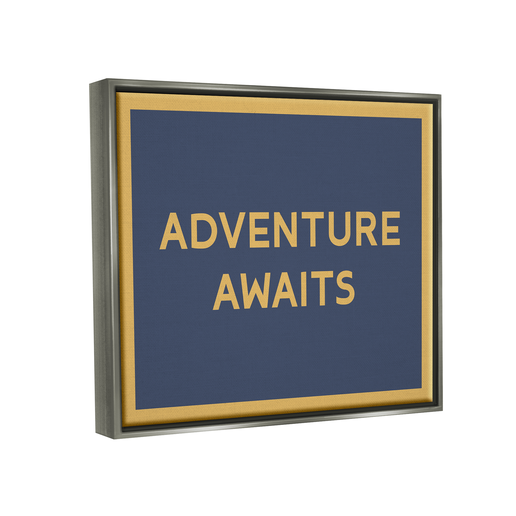 Stupell Industries Adventure Awaits Blue & Ochre Inspirational Painting Gray Floater Framed Art Print Wall Art