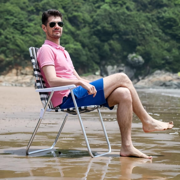 SunnyFeel 15" Tall Folding Webbed Lawn Beach Chair for Adults, Oversized Portable High Seat Sand Chair Heavy Duty 300 LBS, Foldable Camping Chairs for Camp/Outdoor/Picnic/Concert/Sports