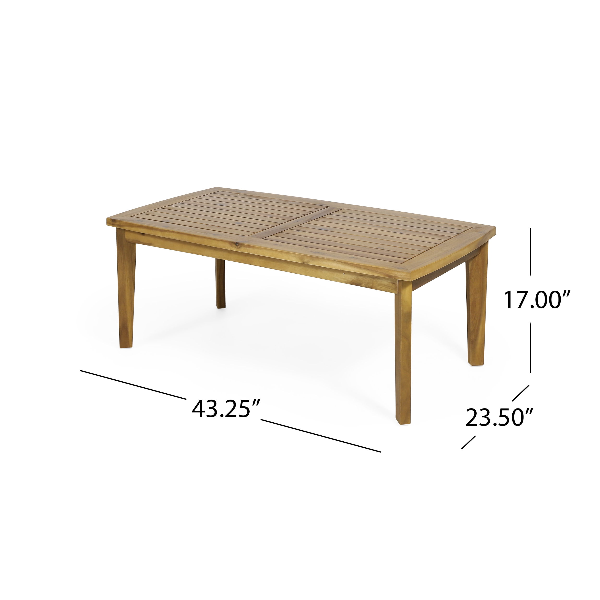 Milca Acacia Wood Outdoor Rectangular Coffee Table, Teak