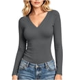 thumbnail image 2 of XRoczxe Women's V-Neck Long Sleeve Slim Fit Top, Soft Stretchy Basic Tee for Layering, Casual Solid Color Pullover Shirt for Fall Winter Daily Wear, 2 of 8