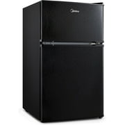 Midea WHD-113FB1 Double Door Mini Fridge with Freezer for Bedroom Office or Dorm with Adjustable Remove Glass Shelves Compact Refrigerator, 3.1 cu ft, Black