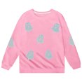 thumbnail image 4 of Weebloom Halloween Crew Neck Sweatshirts Cute Ghost Graphic Pullover Fall Winter Season Tops Boys Girls Holiday Sweatshirt Pink, 4 of 5