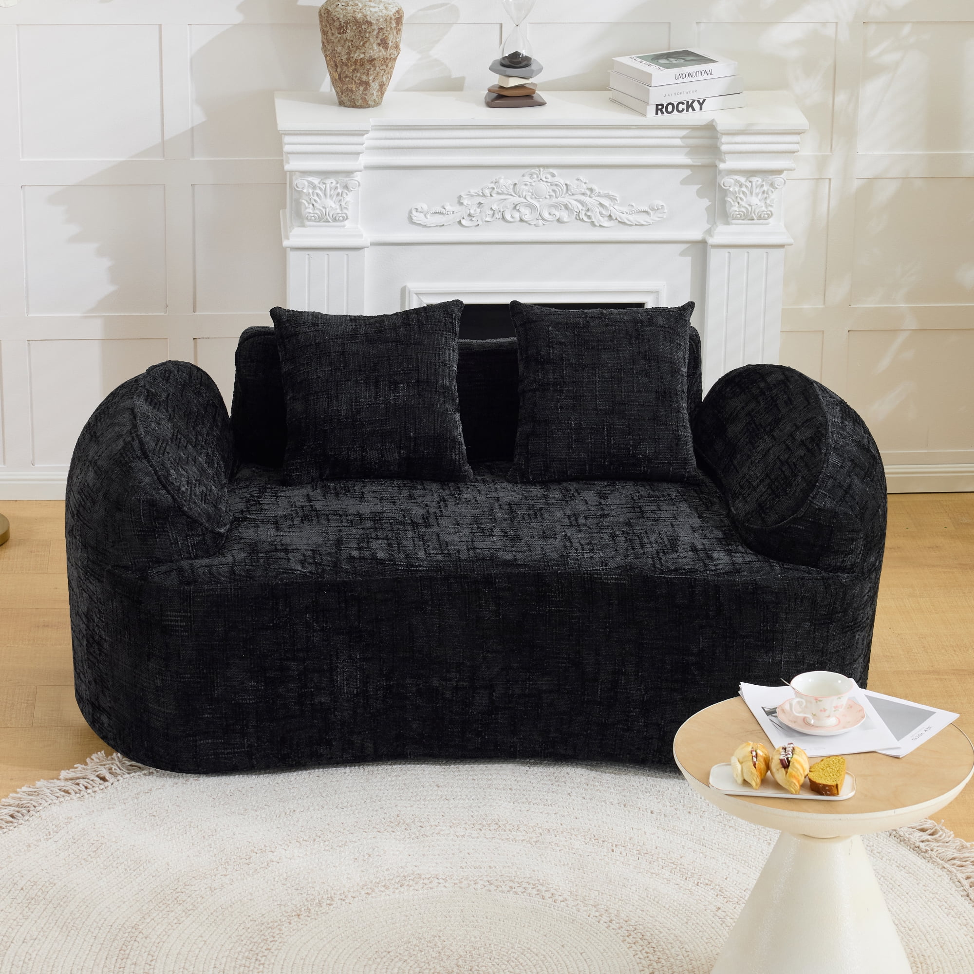 Leumius 66" 2 Seater Sofa Compress Sofa with Armrests & 2 Pillows,No Assembly Required,Compact Sofa Couch for Small Apartments,Living Room,Bedroom,Black