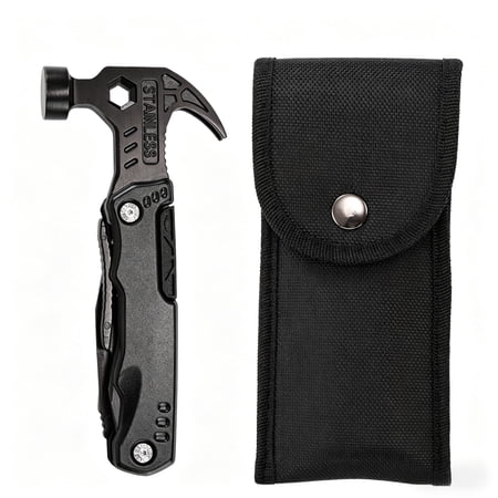 NomiLife All-in-One Claw Hammer Multitool Heavy Duty Stainless Steel Multi-Function Tool Kit Pocket Size Utility Hammer with Sheath for Outdoor Camping Emergency Use