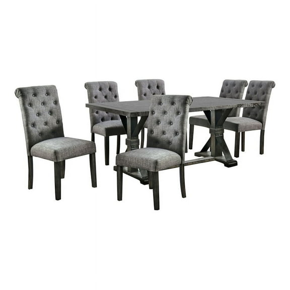 Furniture of America Castore Rustic Wood 7-Piece Dining Table Set in Gray