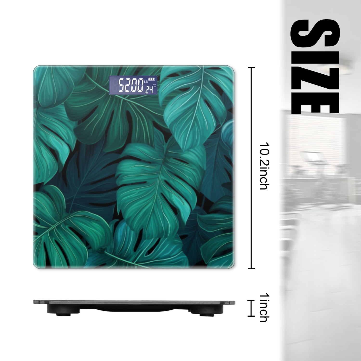 Bathroom Scale, Highly Accurate Digital Body Scale,Precisely Measures Weight up to 400 lbs-Seamless Pattern Of Teal Monstera Leaves On Dark Background